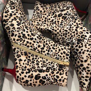 NIB Betsey Johnson Verona Red Patent Kitten Heel Bootie Leopard print